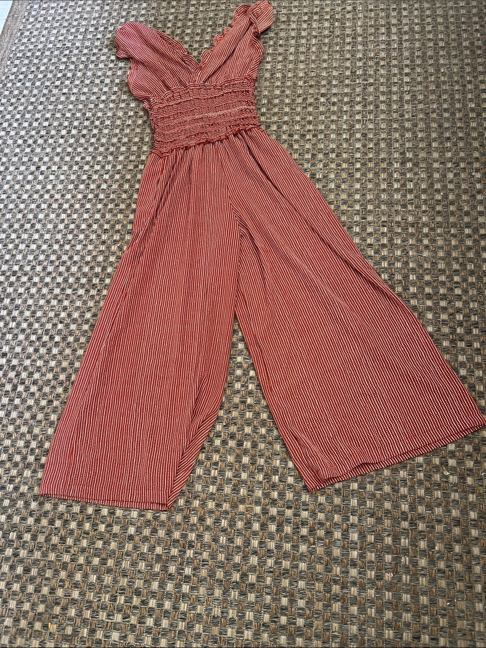 Max Studio Red and White Striped Wide-Leg Jumpsuit